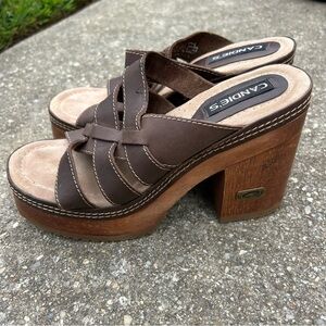 Candie's Platform Wooden Vintage Leather Sandals